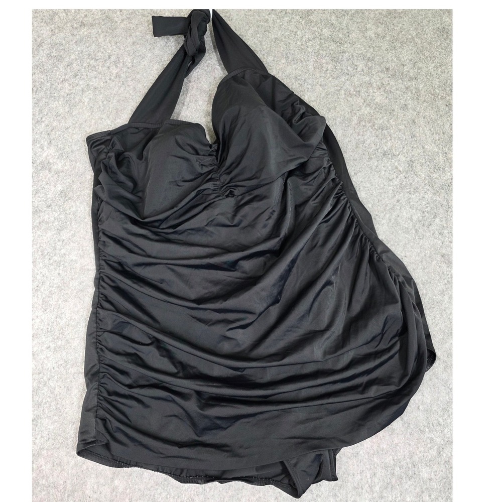 Suddenly Slim Catalina Swimsuit One Piece Swimdress Black Ruched Halter‎ Swim 3X